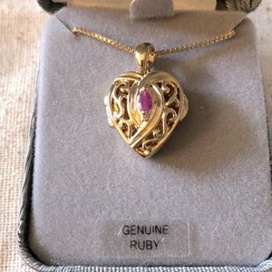Genuine Ruby Locket Necklace 18kt gold over Sterling Silver